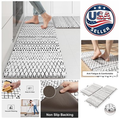 Versatile Kitchen Mats Set 2PC   Anti-Fatigue, Non-Slip with Geometric Design