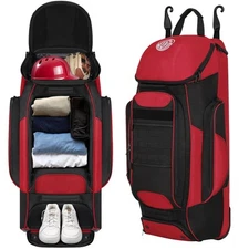 Baseball Catcher Bag with Wheels for 4 Bats Portable & Durable with Smart Detail