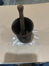 Vintage Cast Iron Mortar and Pestle Set Apothecary Grinding Rustic Pre Owned