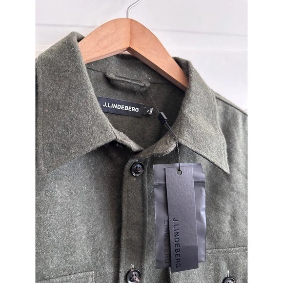 NWT J.Lindeberg Flat Wool Overshirt Forest Green Mens XL FMOS11454 image 2
