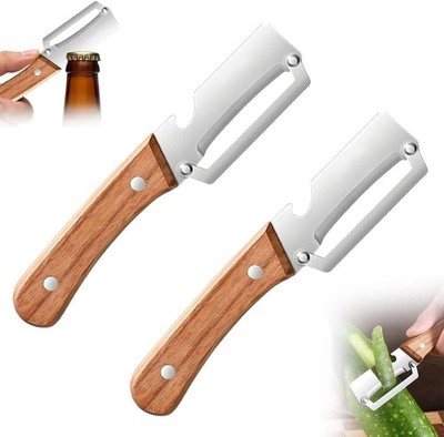 2PCS Vegetable Peeler Stainless Steel w/ Wooden Handle Bottle Opener Tool
