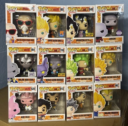 Dragon Ball Z Funko Pop Lot Of 12 Buu Goku Vegeta Beerus Jiren Kale W Protector