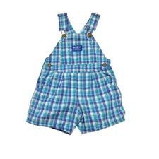 Vintage Oshkosh Blue Plaid Shorts Overalls, 4T