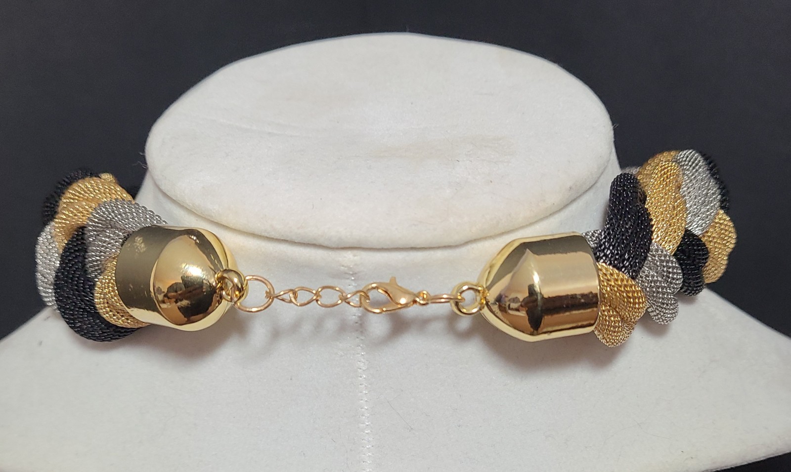 Black/Silver/Gold Braided Statement Necklace 14" … - image 2