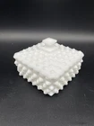 Fenton White Milk Glass Hobnail Square Dresser Trinket Cigarette Box
