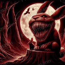 AI Art Creepy Rabbit Under Full Moon Fantasy Digital Picture