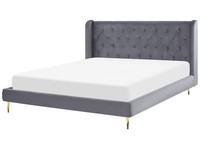 Doppelbett Samtstoff Hohes Kopfteil In Grau Lattenrost 180 X 200 Cm Forbach
