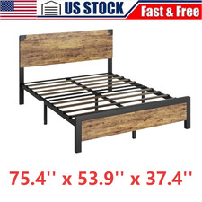 Bed Frame Full Size With Wooden Headboard Heavy Duty Metal Platform Bed Slats