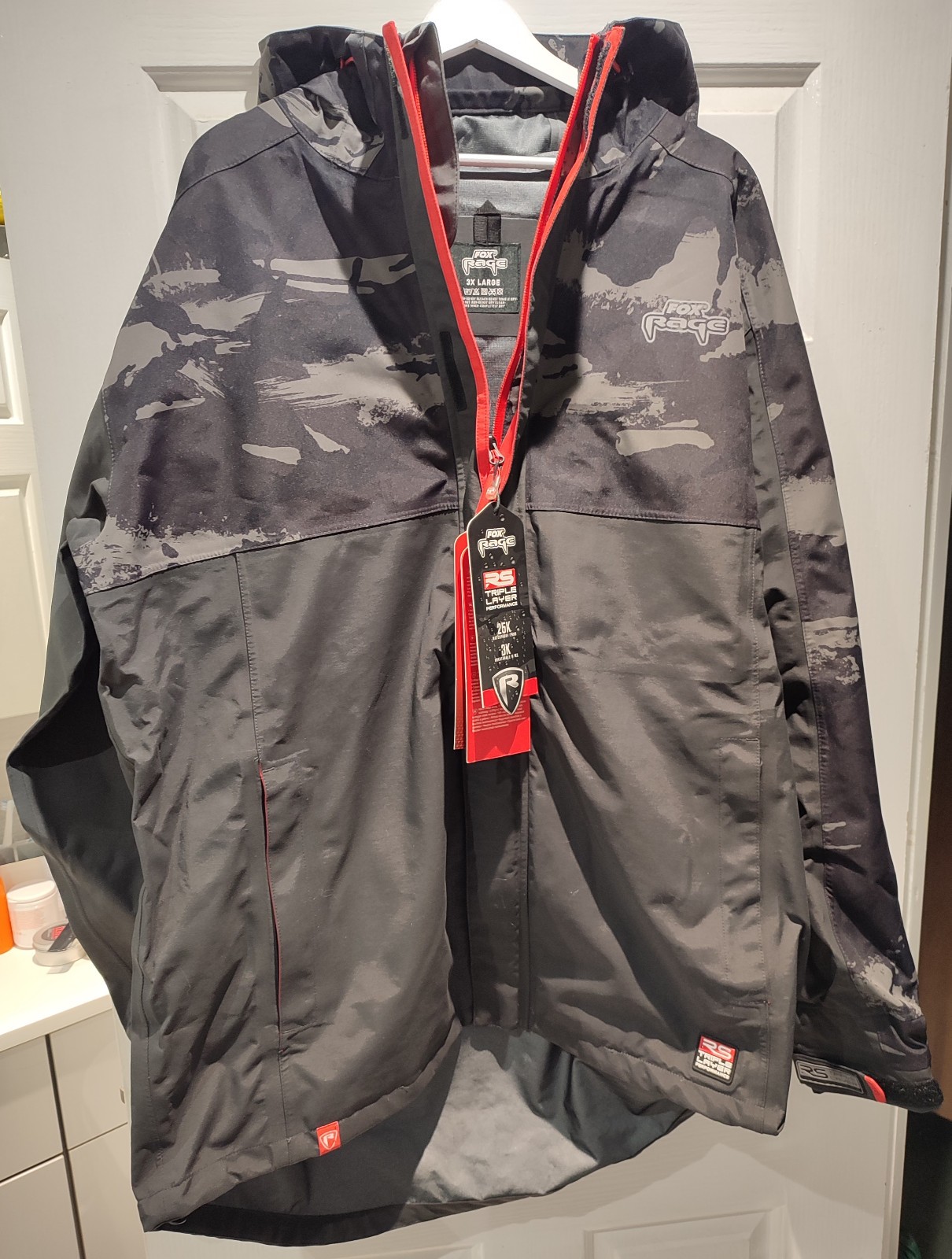 Fox Rage RS Triple Layer Rain Fishing Angling Jacket Black Grey 3XL BNWT RRP£155