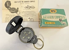 Engineers Lensatic Compass WFS Model 110 Hiking-Camping Japan  w Box & Inst🌺🌺