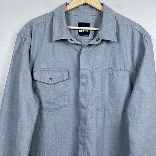 Prana Herren Lenny Hanf & Bio Baumwollmischung Blau Langarm Overshirt Gr. L - Bild 2 von 13