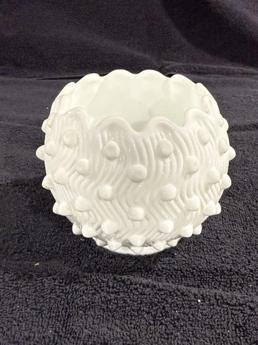 Vintage Fenton White Milk Hobnail Swirl Rose Bowl