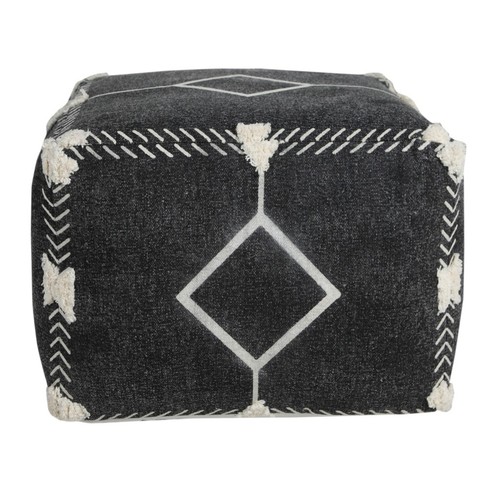 18" Black Cotton Geometric Pouf Ottoman - Picture 7 of 11