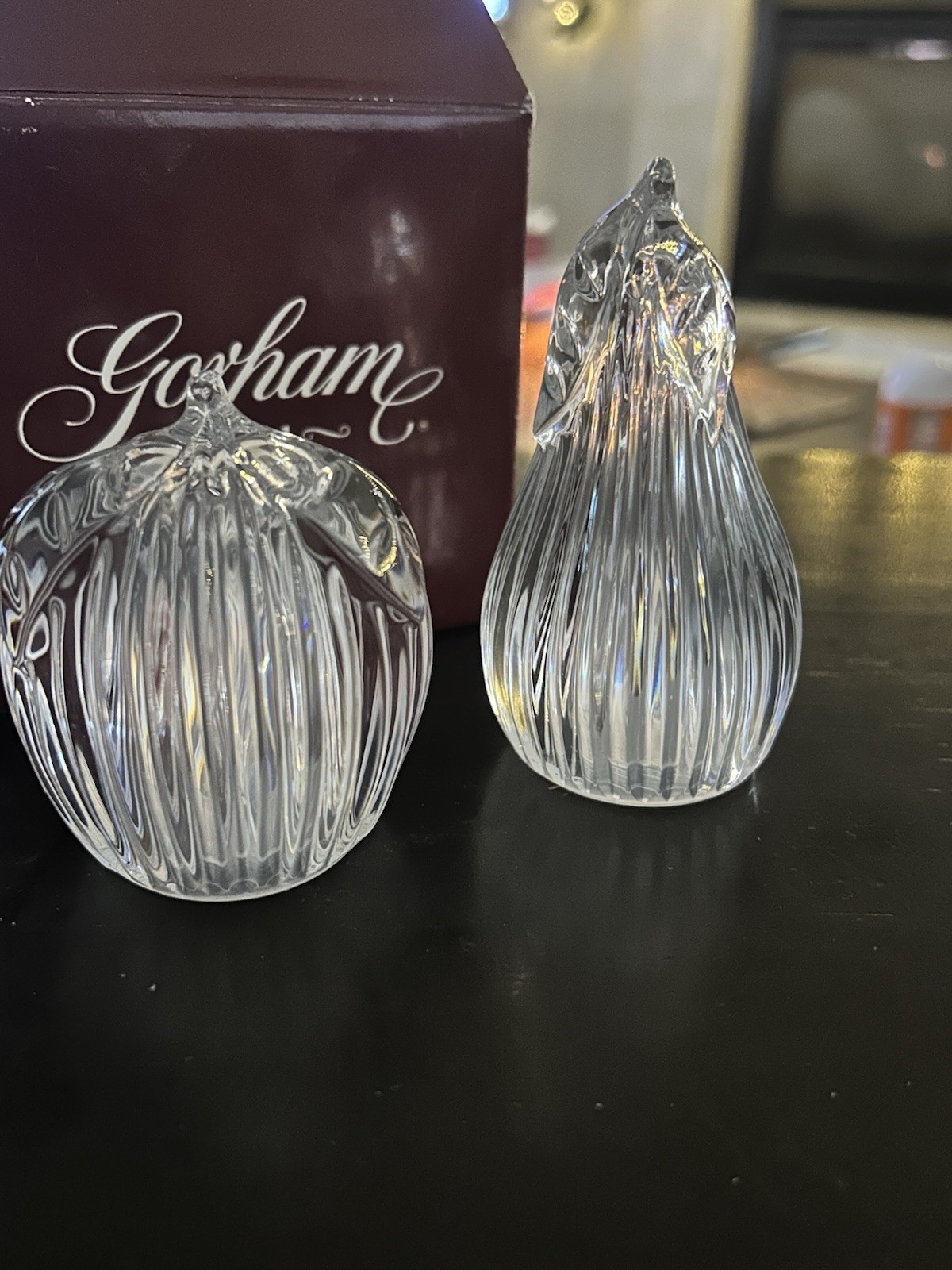 Gorham Apple And Pear Fruit Salt And Pepper Shakers Set 2 Clear Vintage Crystal
