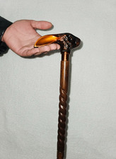 Wooden Animal Head Walking Cane  Vintage Craved Handle Walking Stick