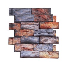5Pcs 10.6"x10.6" Peel and Stick Backsplash Stone Tile Sticker, Orange Gray Red