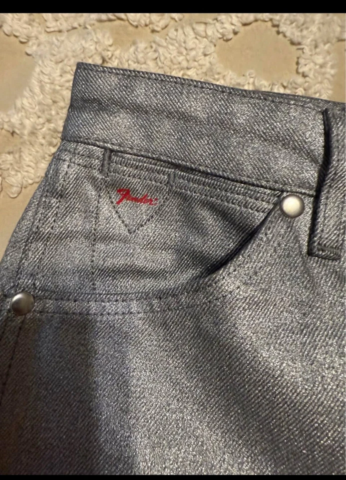 New With Tags - Fender X Wrangler Silver Rockstar Flared Pants 26x30 - Image 4 of 4