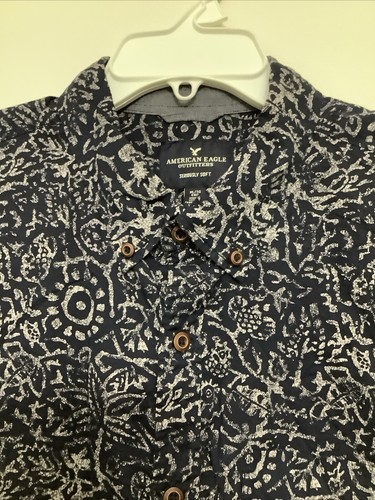 American Eagle Shirt Men Size XL Navy Blue Gray Short Sleeve Seriously Soft - Picture 9 of 19