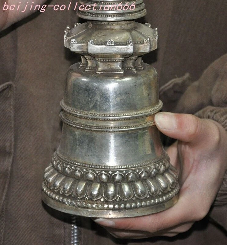 8"" Tibet Budismo Tibetano Plata Sakyamuni Buda Stupa Pagoda Torre Estatua Foto 3 de 4