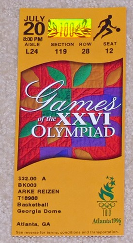 1996 Atlanta Olympics BASKETBALL TICKET JULY 20 - First day of competition