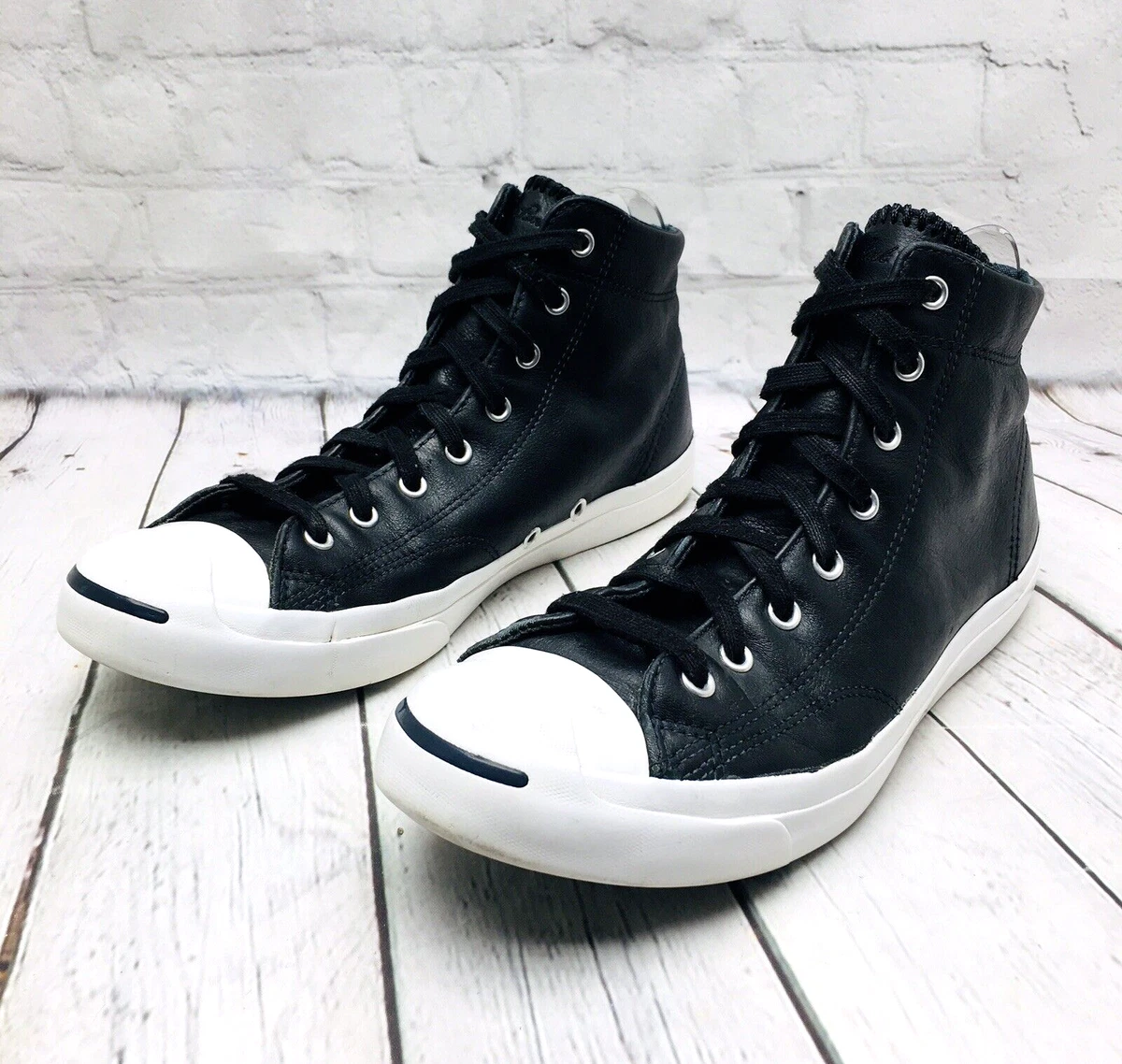 Converse Jack Purcell Black Leather High Tops Sneaker Shoes Men s 8 Women s 9.5