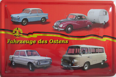Blechschild Schild 20x30 cm - Fahrzeuge des Ostens Trabant F9 Barkas B1000 Mosi
