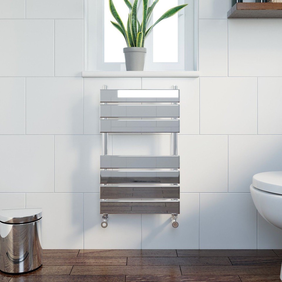 Flat Panel Heated Towel Rail Radiator Rack Chrome Designer Bathroom Rad ...
