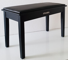 Chase Piano Digital Keyboard Stool Duet Bench in Satin Black Wood ~ Seat Storage