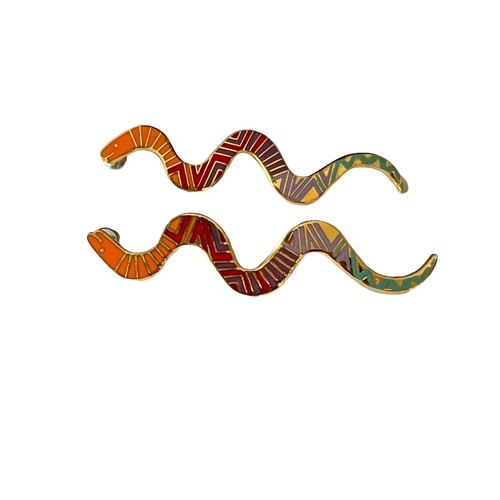 Vintage Laurel Burch Snake Pin Brooch Earrings Cloisonne Rainbow Multicolor Gold - Picture 5 of 10