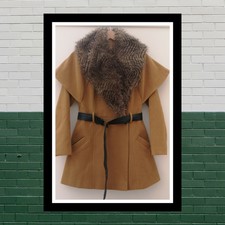 12 Vintage Wool Trench Coat Camel Duster Jacket Fur Collar Lined Winter Blogger