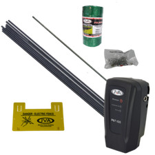 JVA PET Fence Kit: Portable Electric Fence Energizer (0.11J 1 km) PLUS hardware