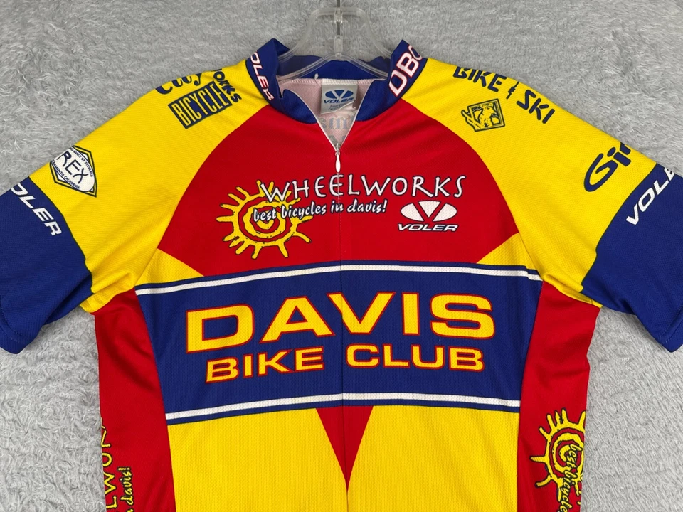 Camiseta deportiva de ciclismo Voler adulto pequeña amarilla azul Davis CA Bike Club 1/2 cremallera polivinílica Foto 4 de 4