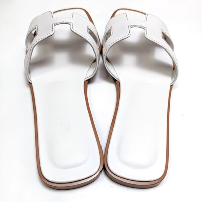 Unused Authentic HERMES Oran Sandals size35.5 Calfskin White