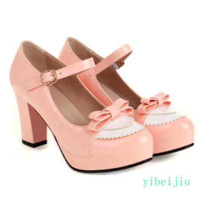 Women's Dress Shoes Bowknot Platform Mary Jane High Heels Two Tone Colorblock OL