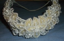 WEDING DRESS ACCESSORY BEADED WHITE IVORY COLOR METAL SLEEVE THING USED BEADS