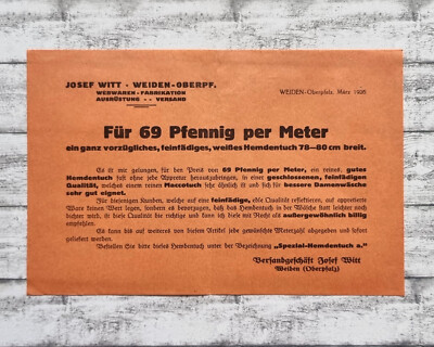 1926 Hemdentuch Witt Weiden Oberpfalz Webwaren Fabrikation Vintage Werbung Deko