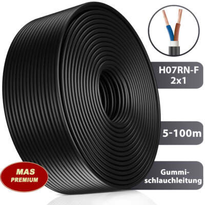 5-100m Gummischlauchleitung Baustellenkabel H07RN-F 2x1 Flexibel für Geräten