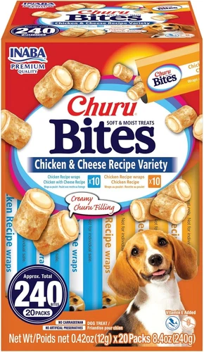 INABA Churu Bites Dog Treat, Grain-Free, Baked Chicken Filled with Churu, Recipe
