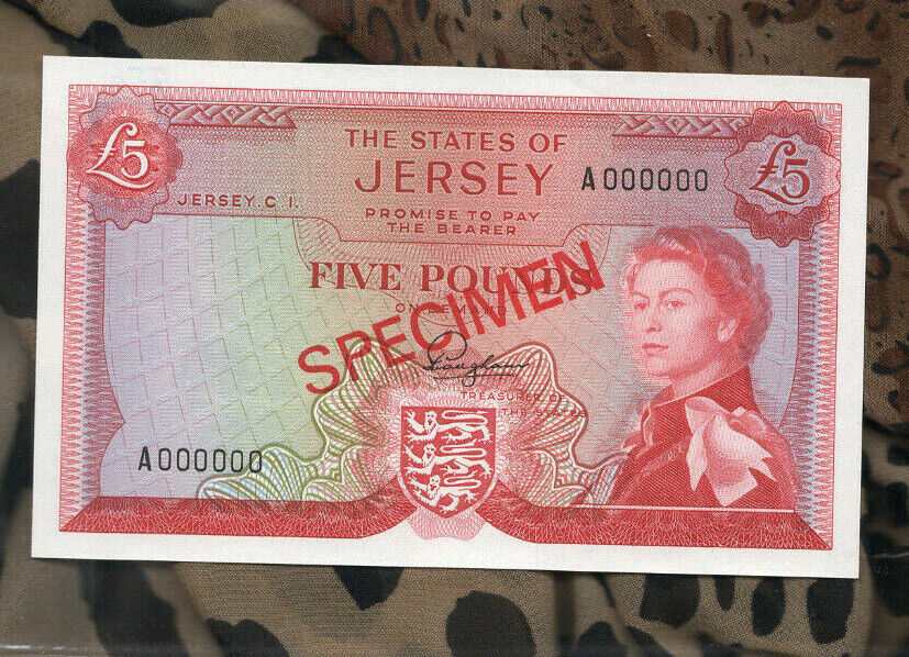 Banknotes of World Jersey 5 Pounds SPECIMEN UNC P numbe Classic 1963 Long-awaited 9s1
