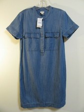 J. CREW Factory Blue Denim Short Sleeve Shirt Dress 4 NEW