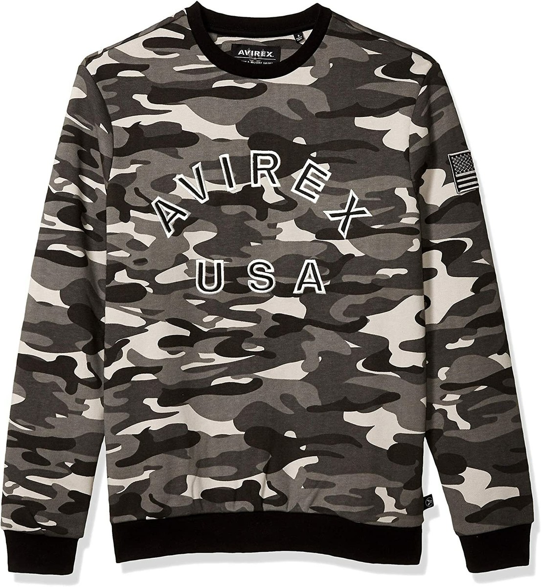 2XL AVIREX L/S CREW SWEAT CAMP LUNA オリーブ