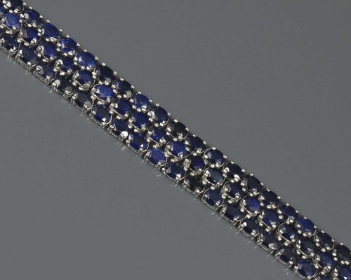 Natural Sapphire Gemstone Tennis Bracelet Solid 925 Silver Three Line Bracelet - Picture 2 of 6