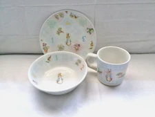 Beatrix Potter Wedgewood Peter Rabbit Childs 3-Piece Dish Set Dish Cup Bowl 1997