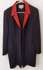 Vintage John Meyer Black Blazer Long With Red Collar Jacket Size 16W