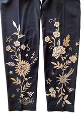 BNWT Johnny Was Torine Floral Embroidery Stretch Cotton Leggings   Black M 130