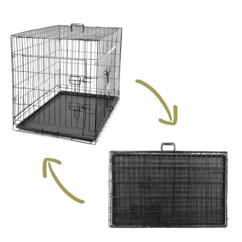 Gabbia pieghevole per animali domestici 36" gabbia pieghevole per cani 2 porte con vassoio cassetta di sicurezza interna per animali domestici - Foto 10 di 11