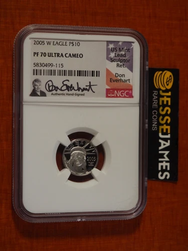 2005 W $10 PROOF PLATINUM EAGLE NGC PF70 ULTRA CAMEO DON EVERHART SIGNED 1/10 OZ
