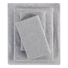 Cotton Rich Extra Soft Jersey Bed Sheet Set Queen Size Grey Heather 4 Piece