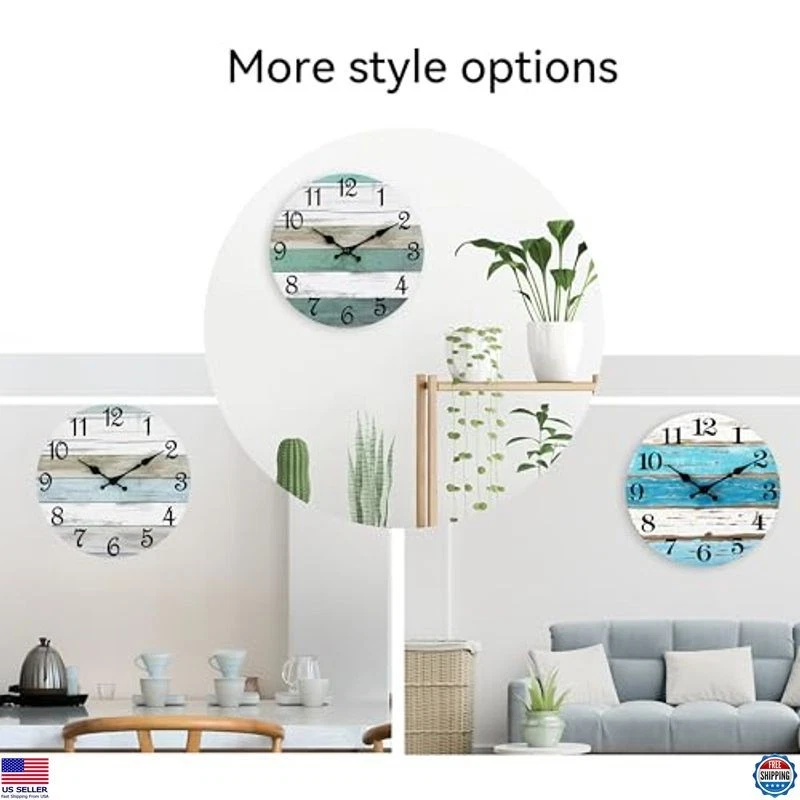 CHYLIN 16" Reloj de Pared Azul Náutico - Reloj Grande Exterior para Patio y Piscina Foto 3 de 4