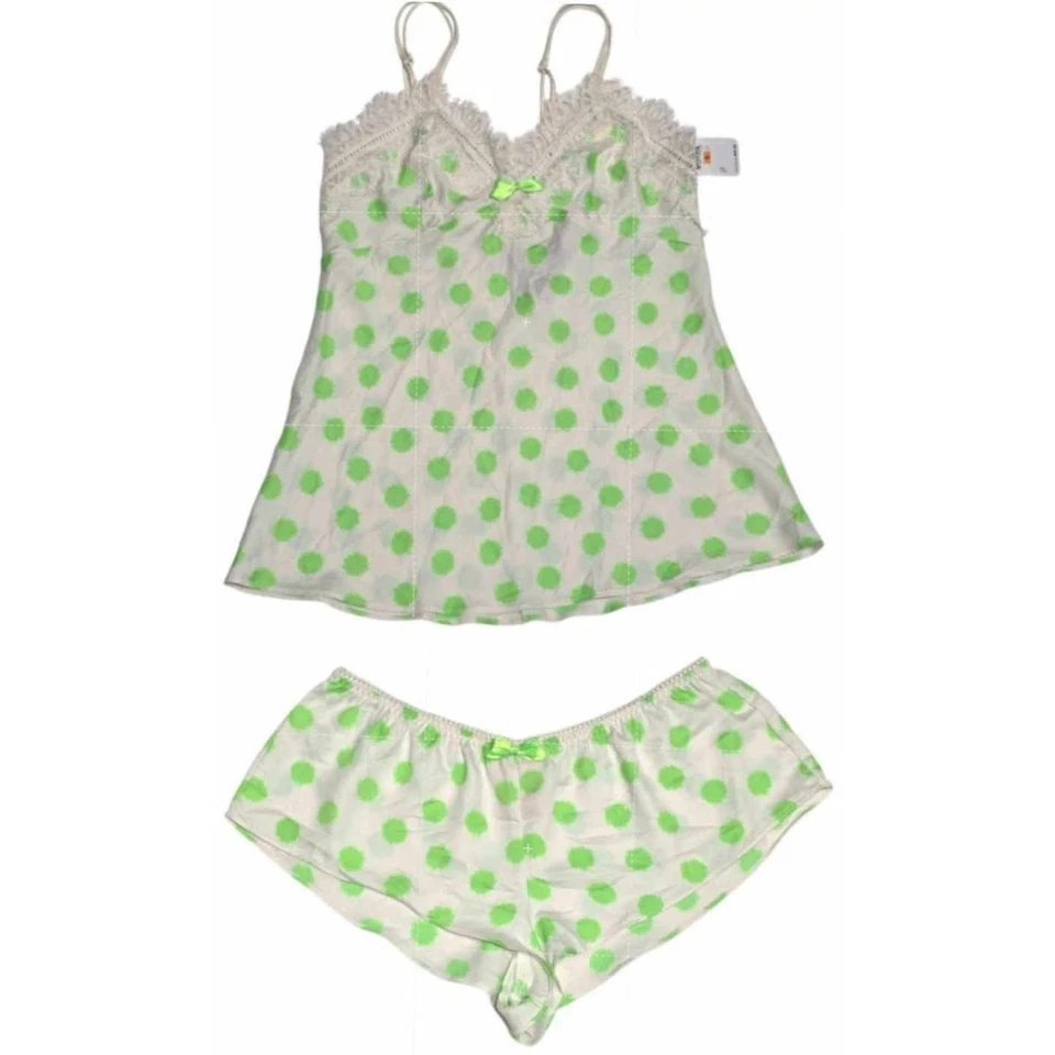 Betsey Johnson Intimates Punto Verde Sedoso Lujo 2 Piezas Pijama Corto Conjunto Pequeño NUEVO Foto 2 de 4